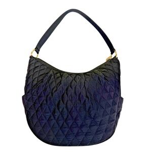 Vera Bradley Black Microfiber Quilted Hobo Bag Medium Shoulder Tote Minimalist